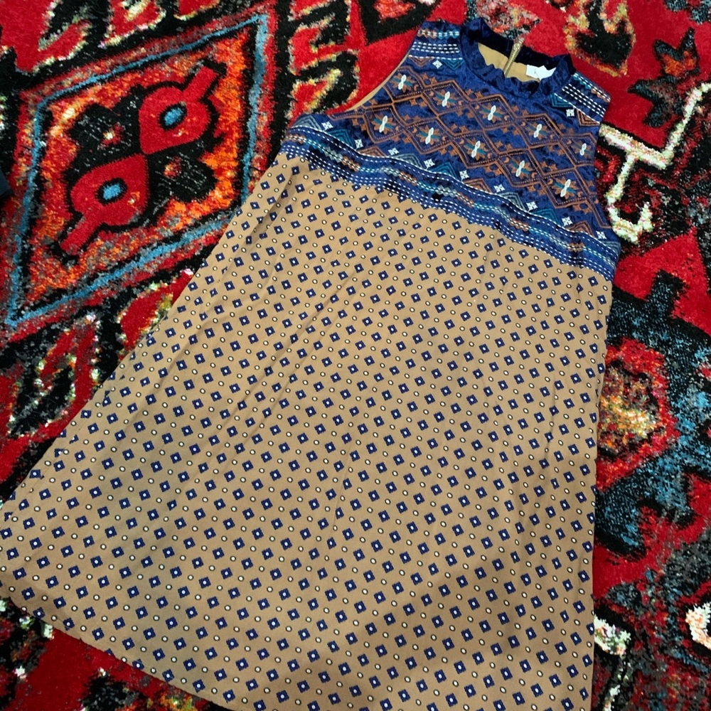 Lined dress w velour embroidered